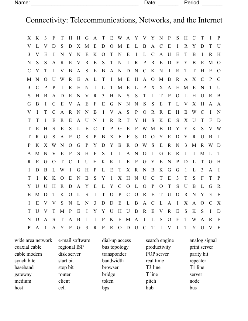 Connectivity: Telecommunications, Networks, and the Internet Word Search