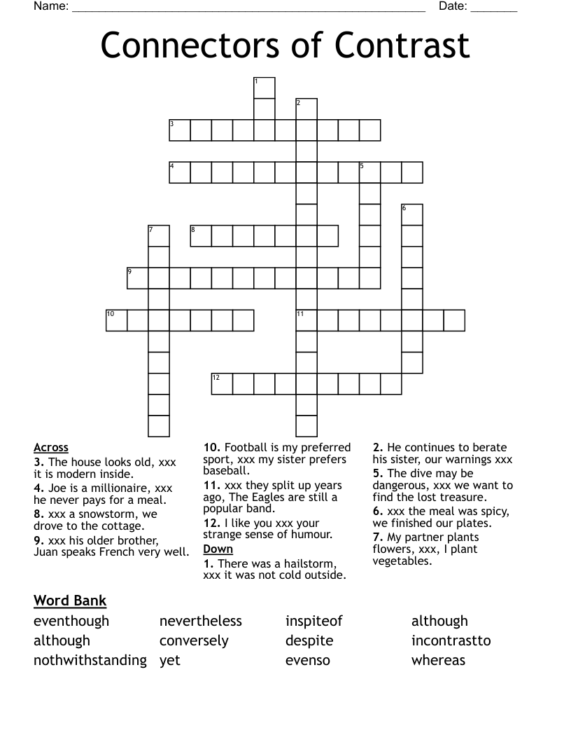Connectors of Contrast Crossword