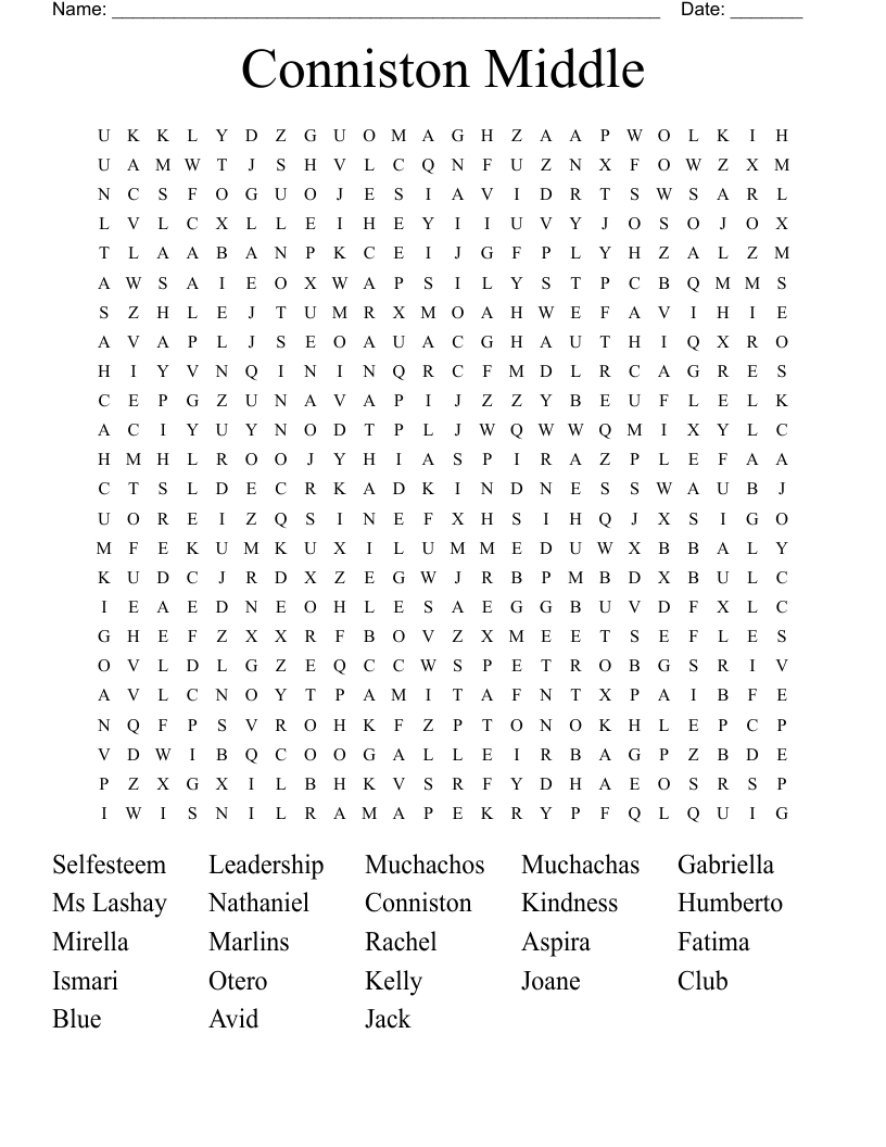 Conniston Middle Word Search