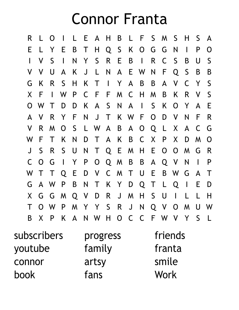 Connor Franta Word Search