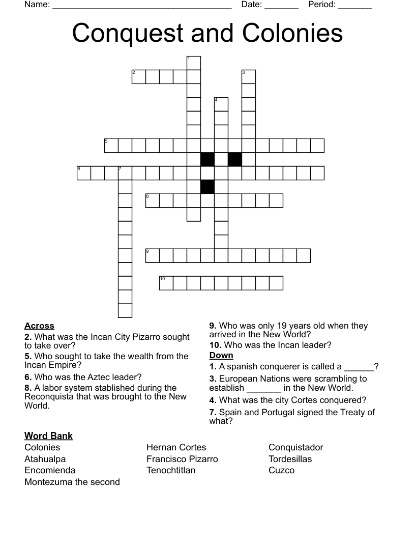 Conquest and Colonies Crossword