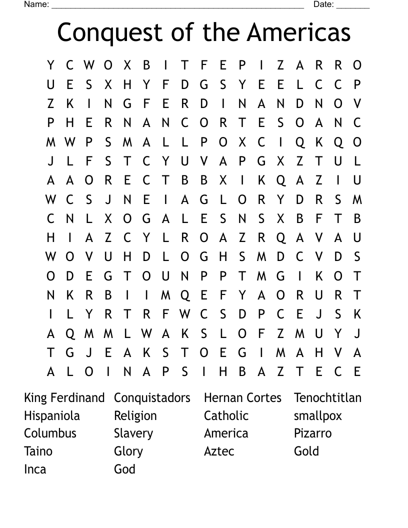 Conquest of the Americas Word Search