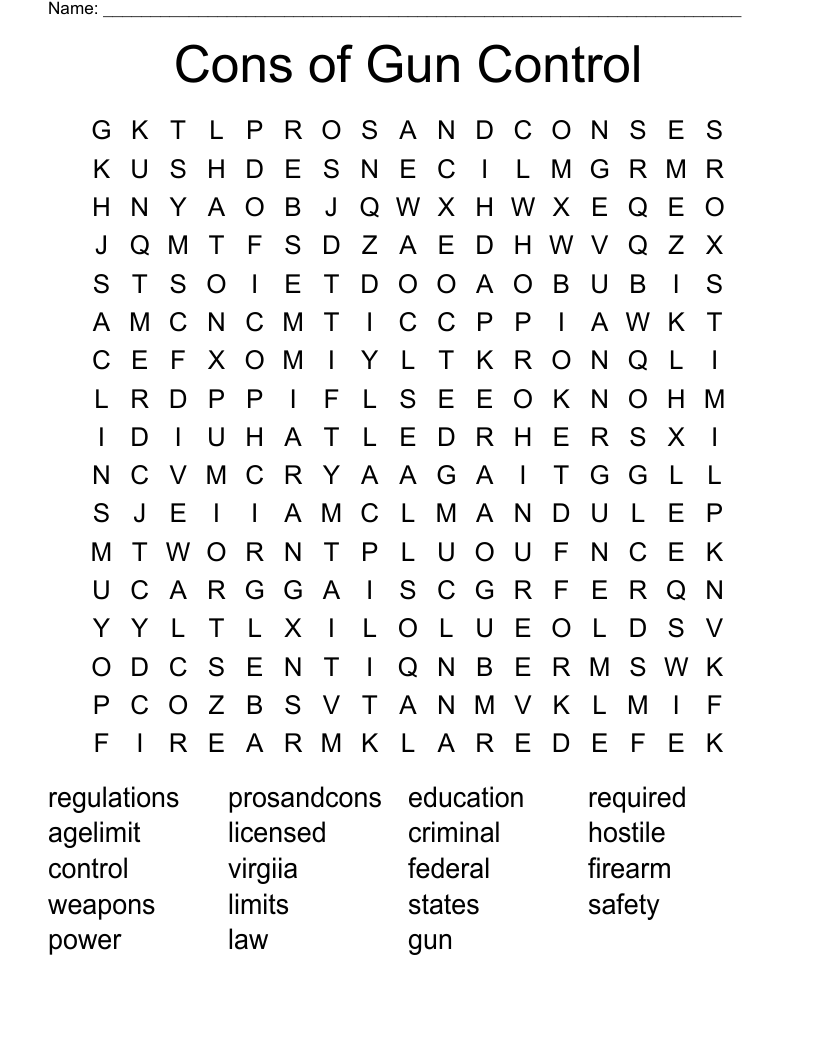 Cons of Gun Control Word Search