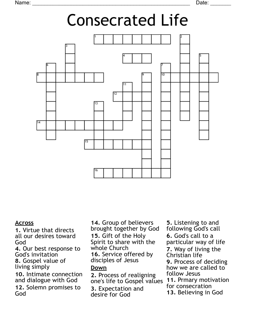 Consecrated Life Crossword