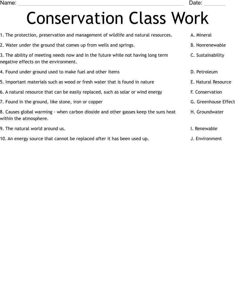 Conservation  Class Work