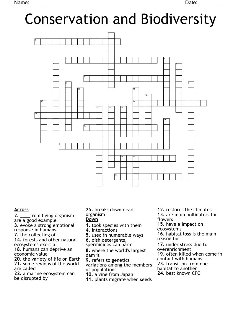 Conservation and Biodiversity Crossword