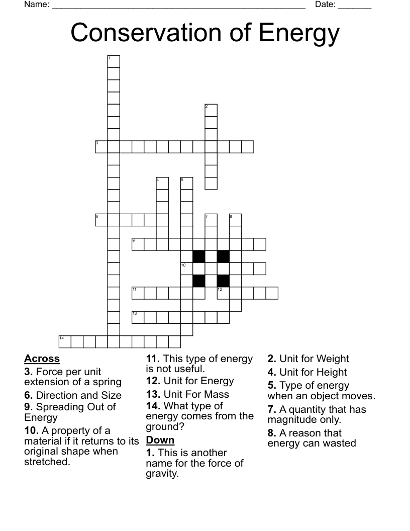 Conservation of Energy  Crossword