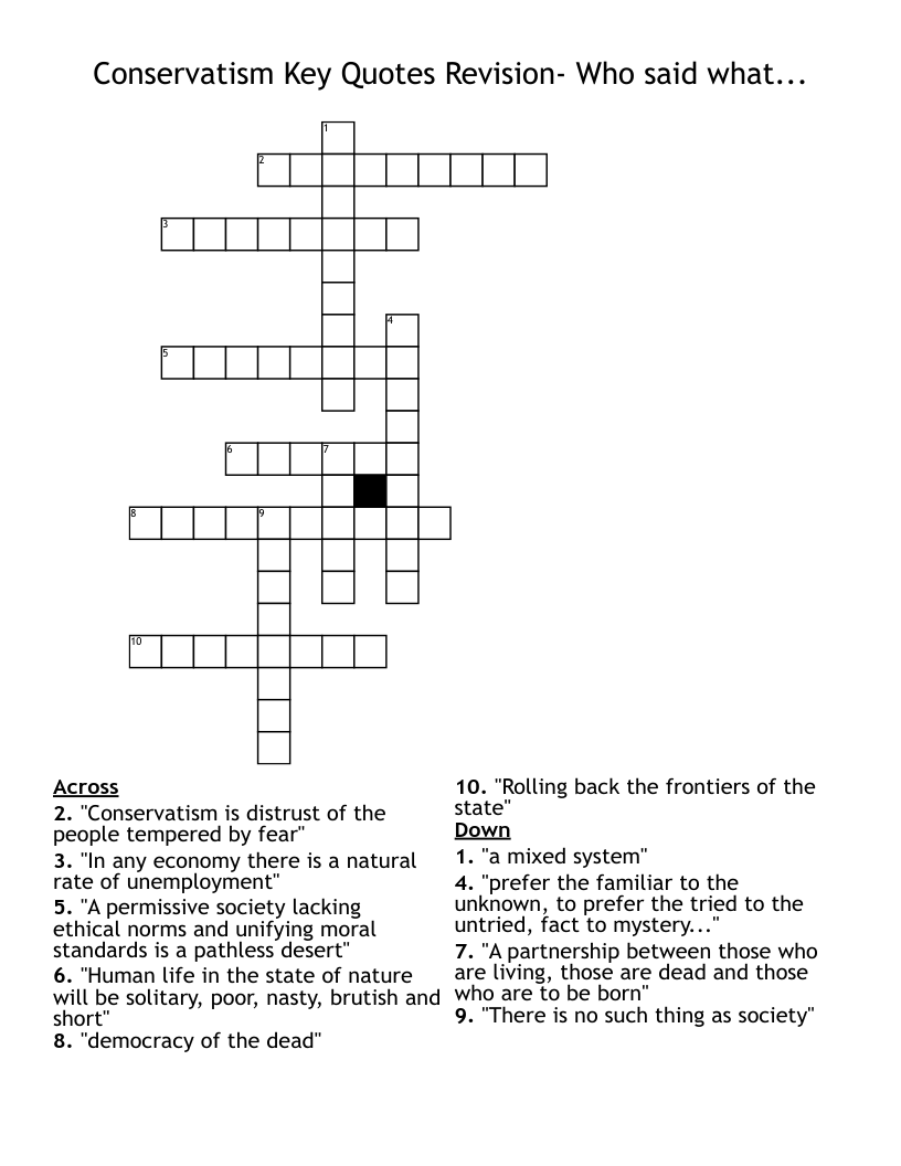 Conservatism Key Quotes Revision- Who said what... Crossword