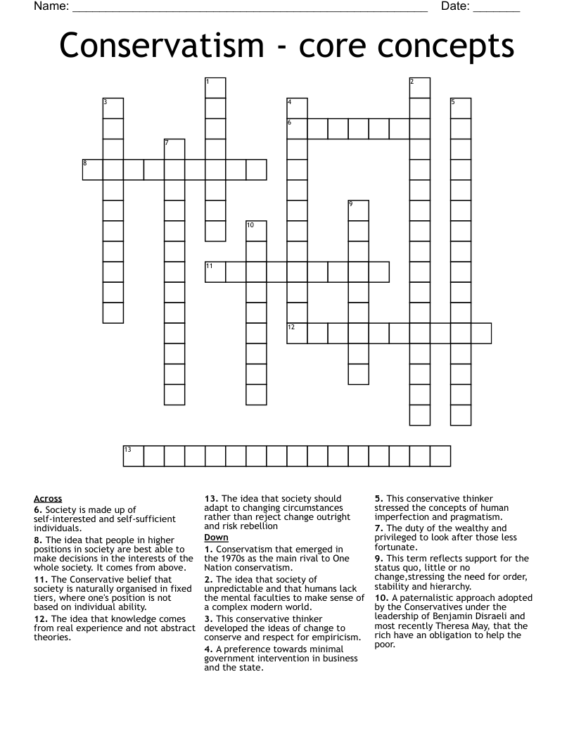 Conservatism - core concepts Crossword