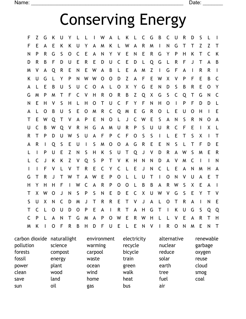 Conserving Energy Word Search