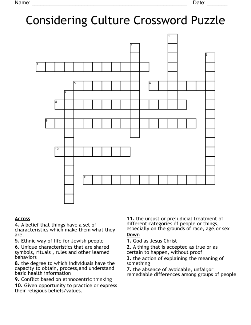 Considering Culture Crossword Puzzle