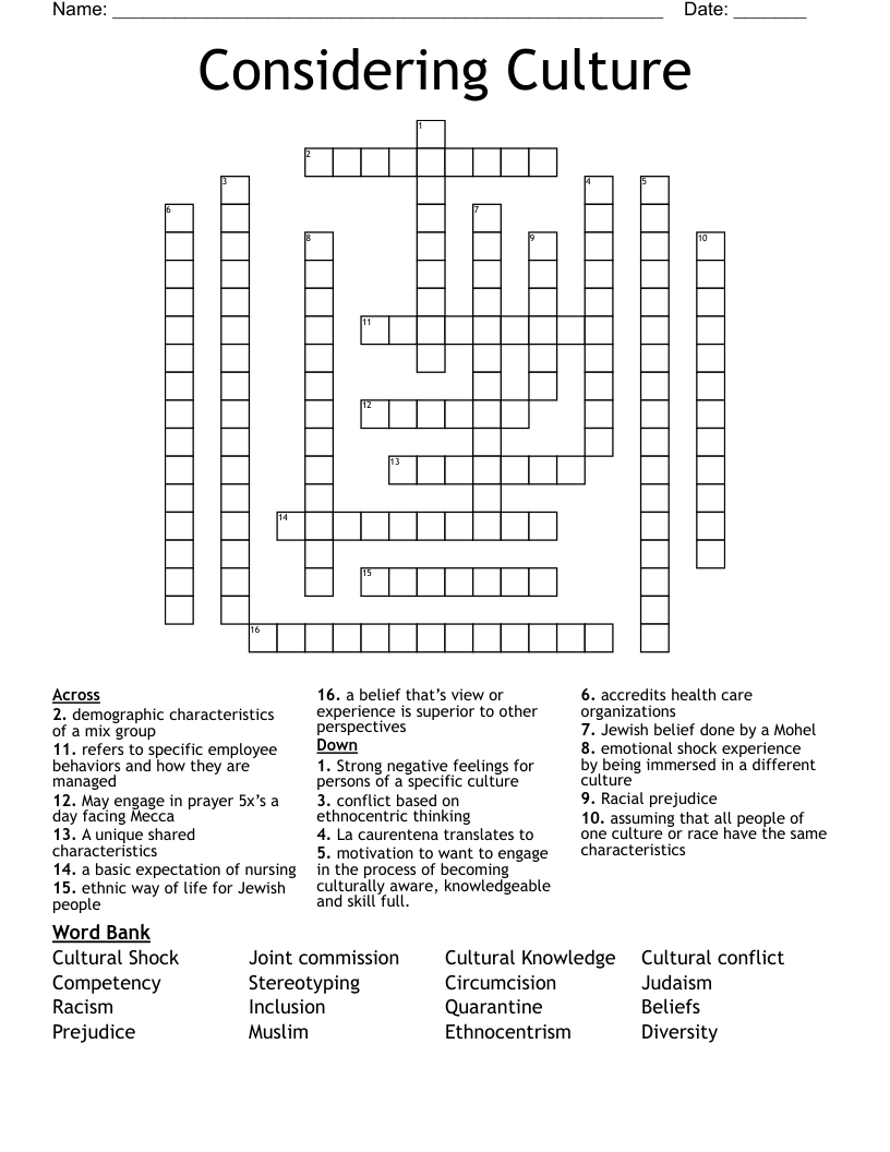 Considering Culture  Crossword