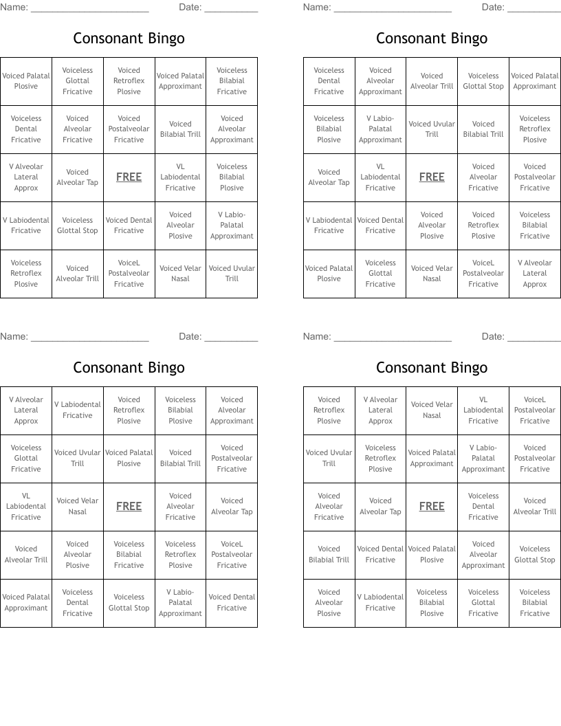 Consonant Bingo
