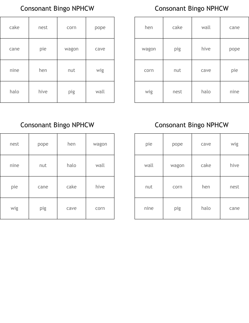 Consonant Bingo NPHCW
