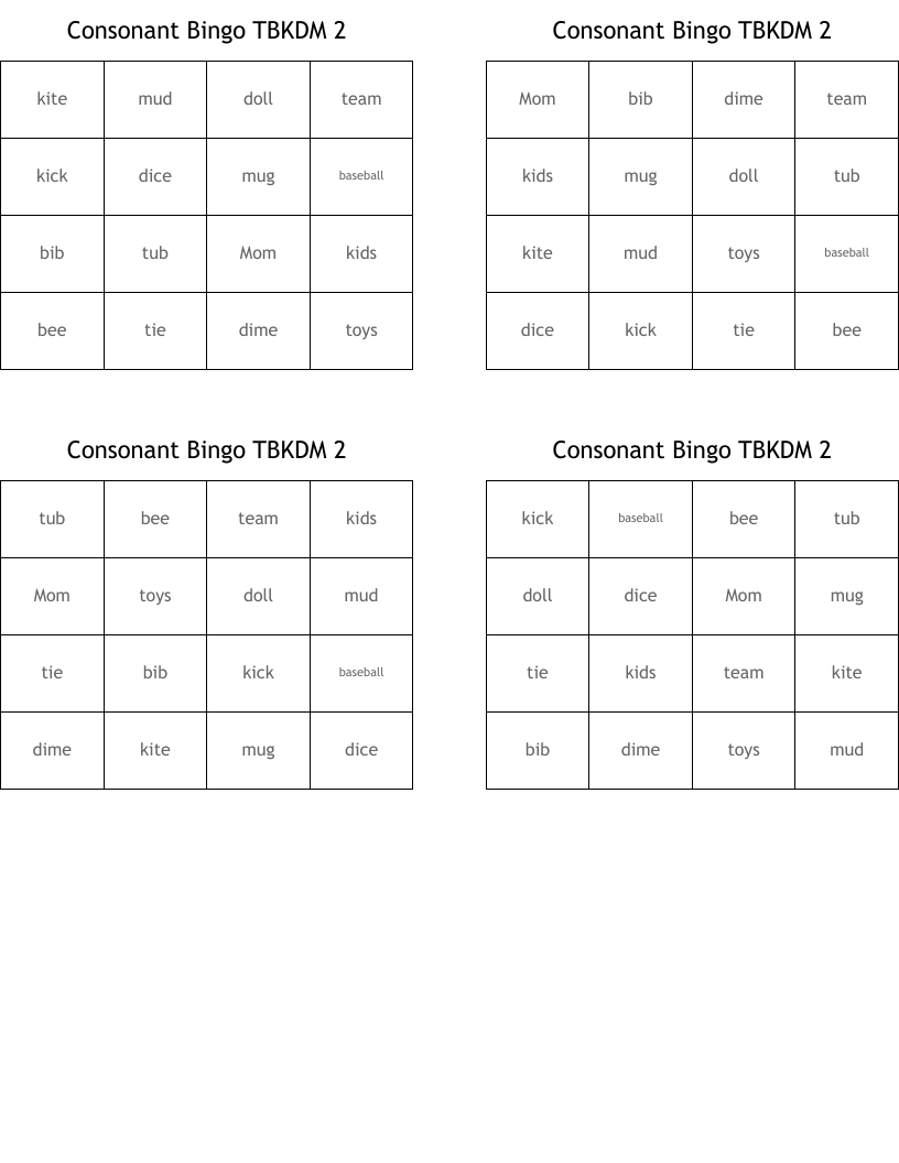 Consonant Bingo TBKDM 2
