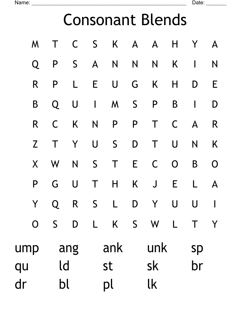 Consonant Blends Word Search