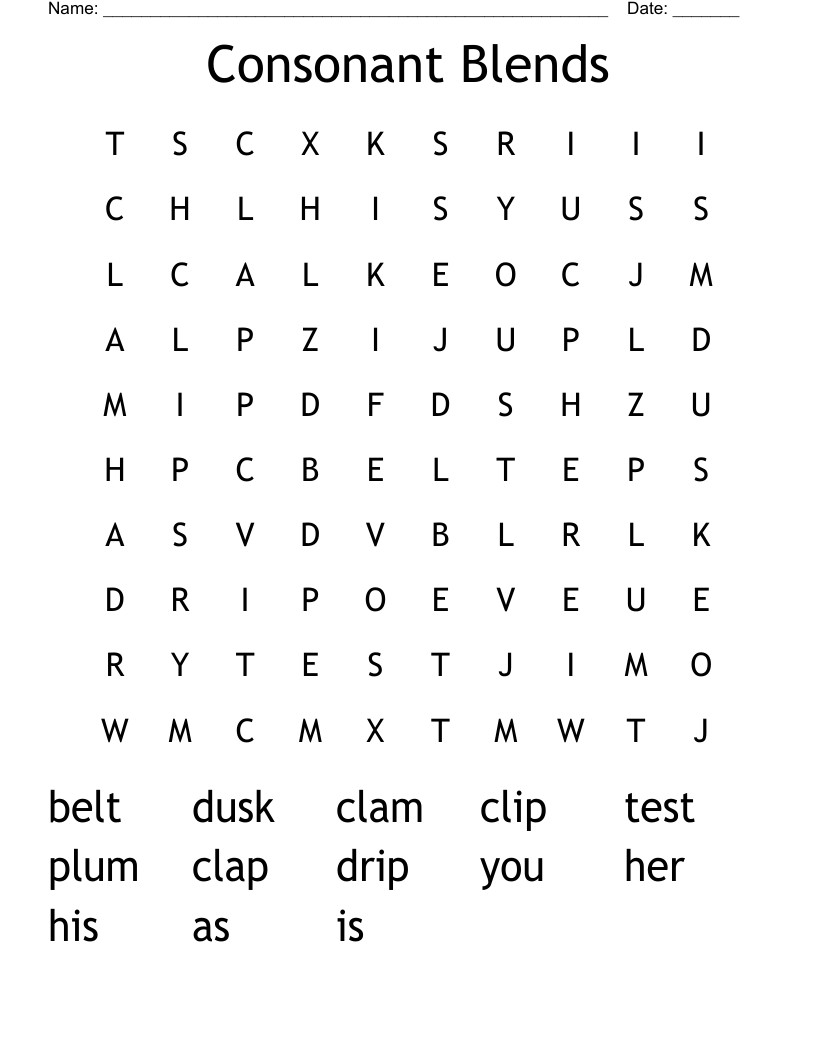 Consonant Blends Word Search