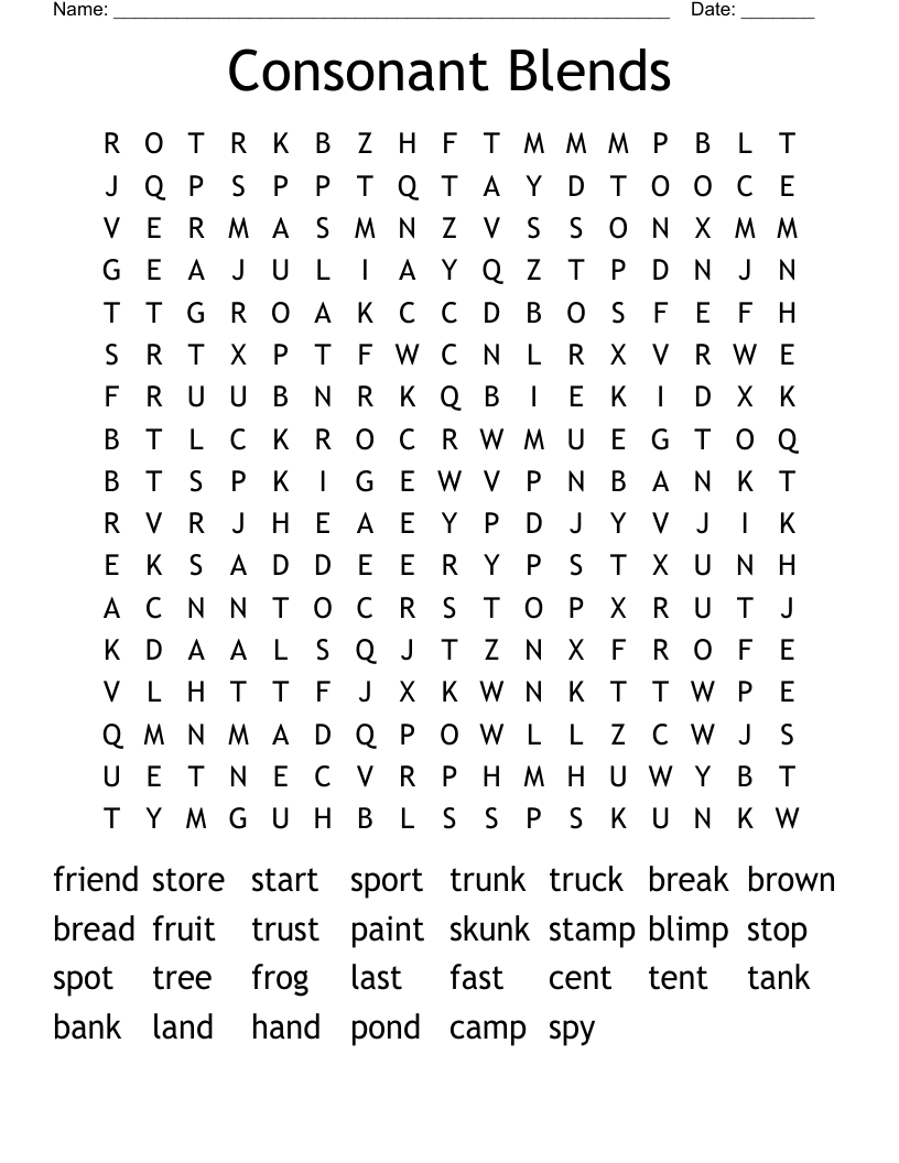 Consonant Blends Word Search