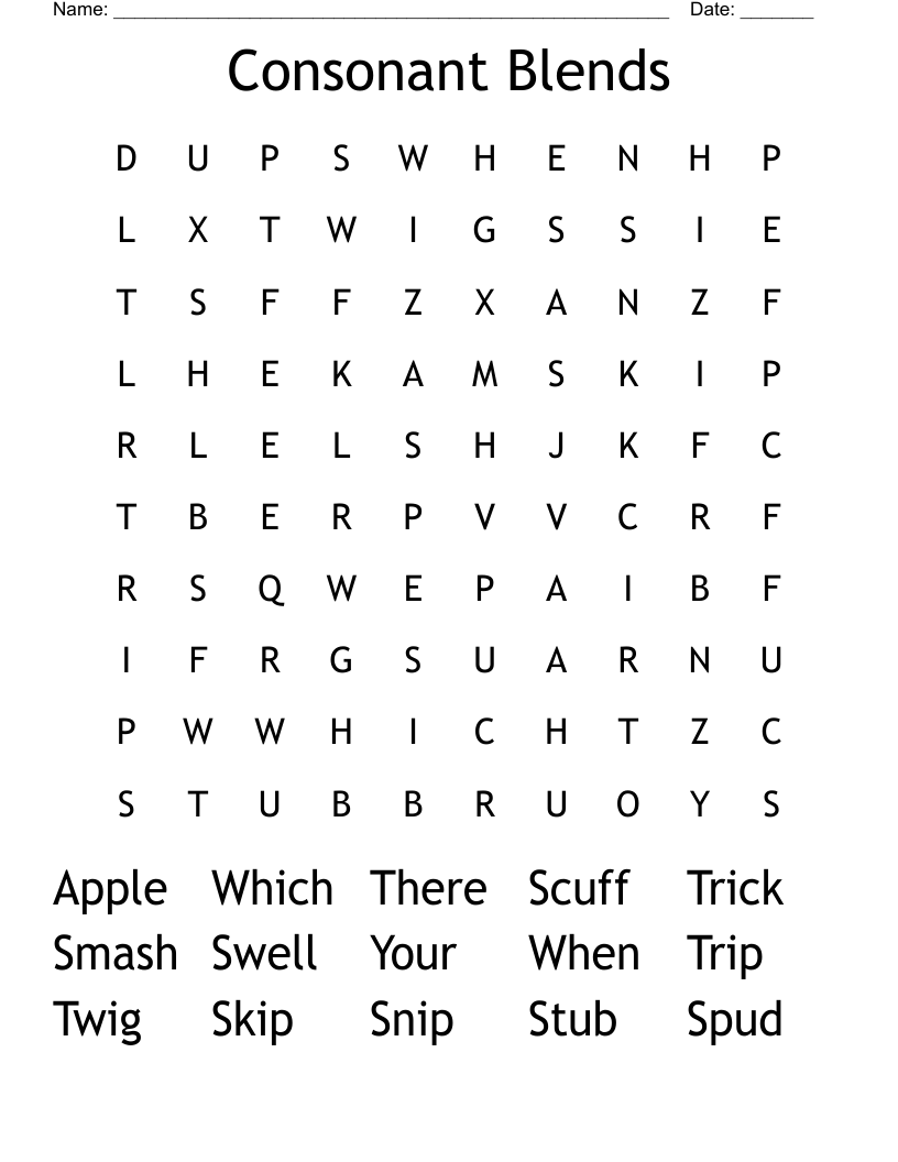 Consonant Blends Word Search