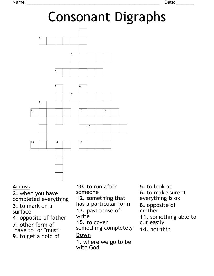 Consonant Digraphs Crossword