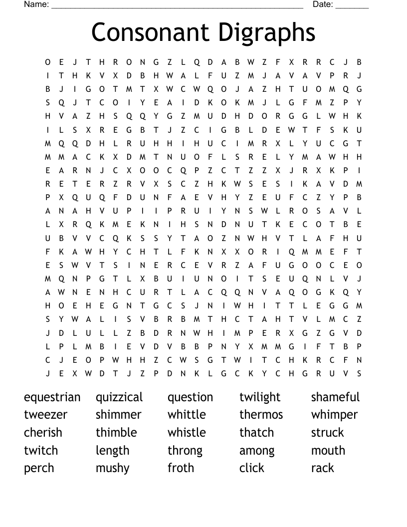 Consonant Digraphs Word Search