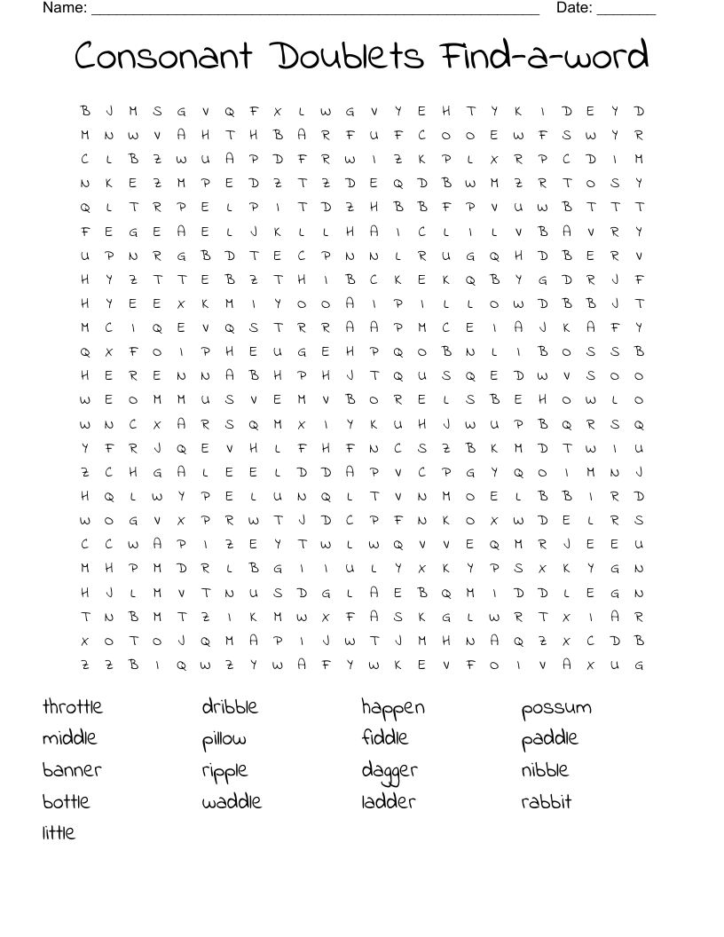 Consonant Doublets Find-a-word Word Search