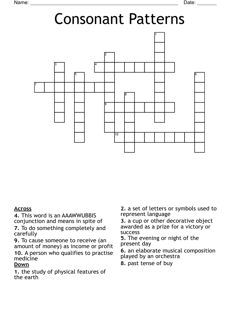 Consonant Patterns Crossword