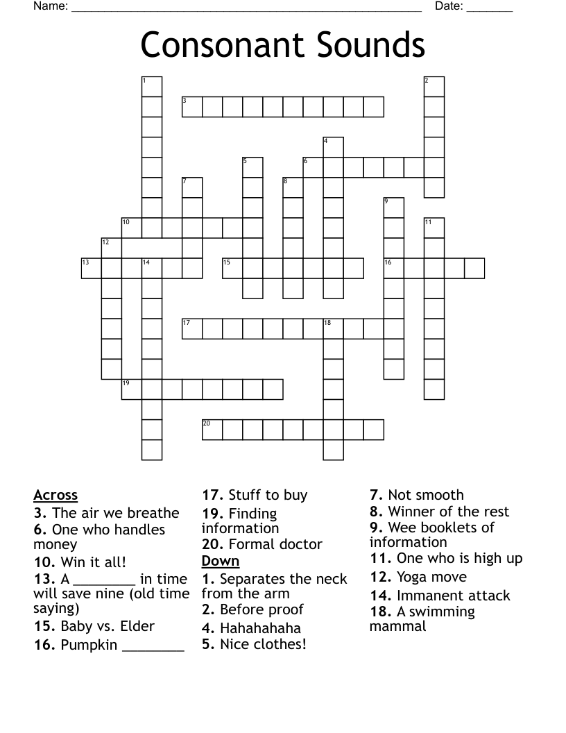 Consonant Sounds Crossword