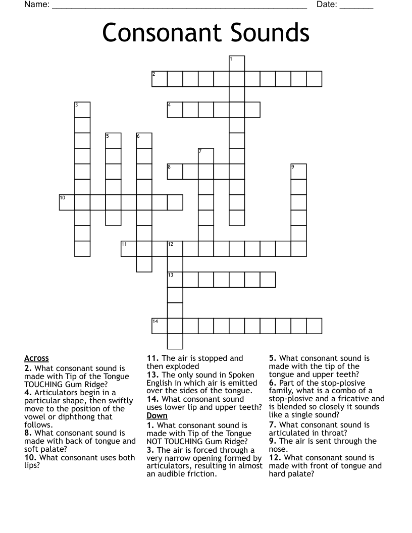 Consonant Sounds  Crossword