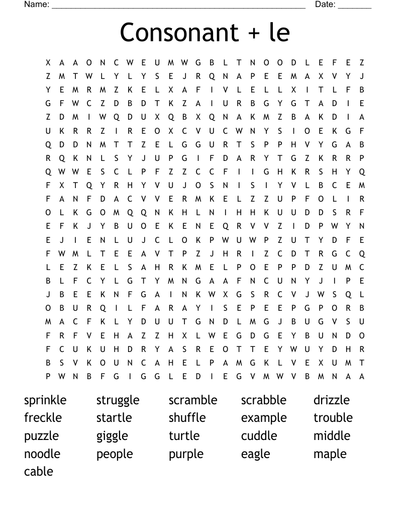 Consonant + le Word Search