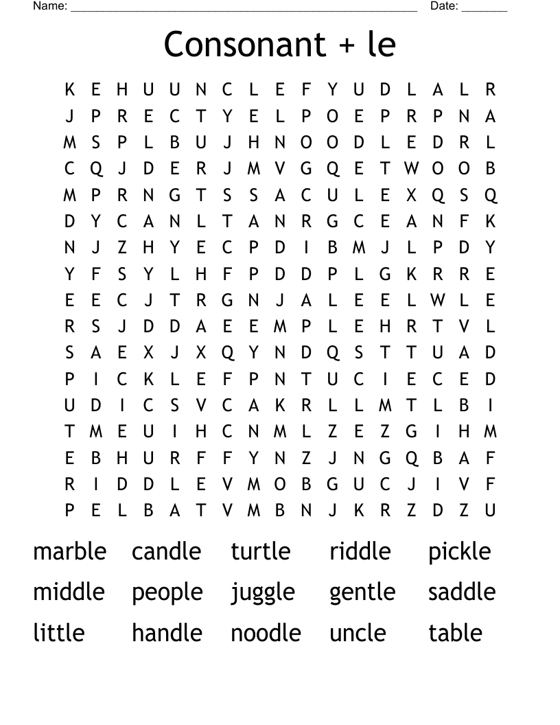 Consonant + le Word Search
