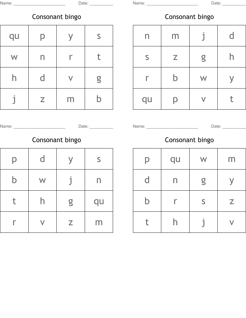 Consonant bingo