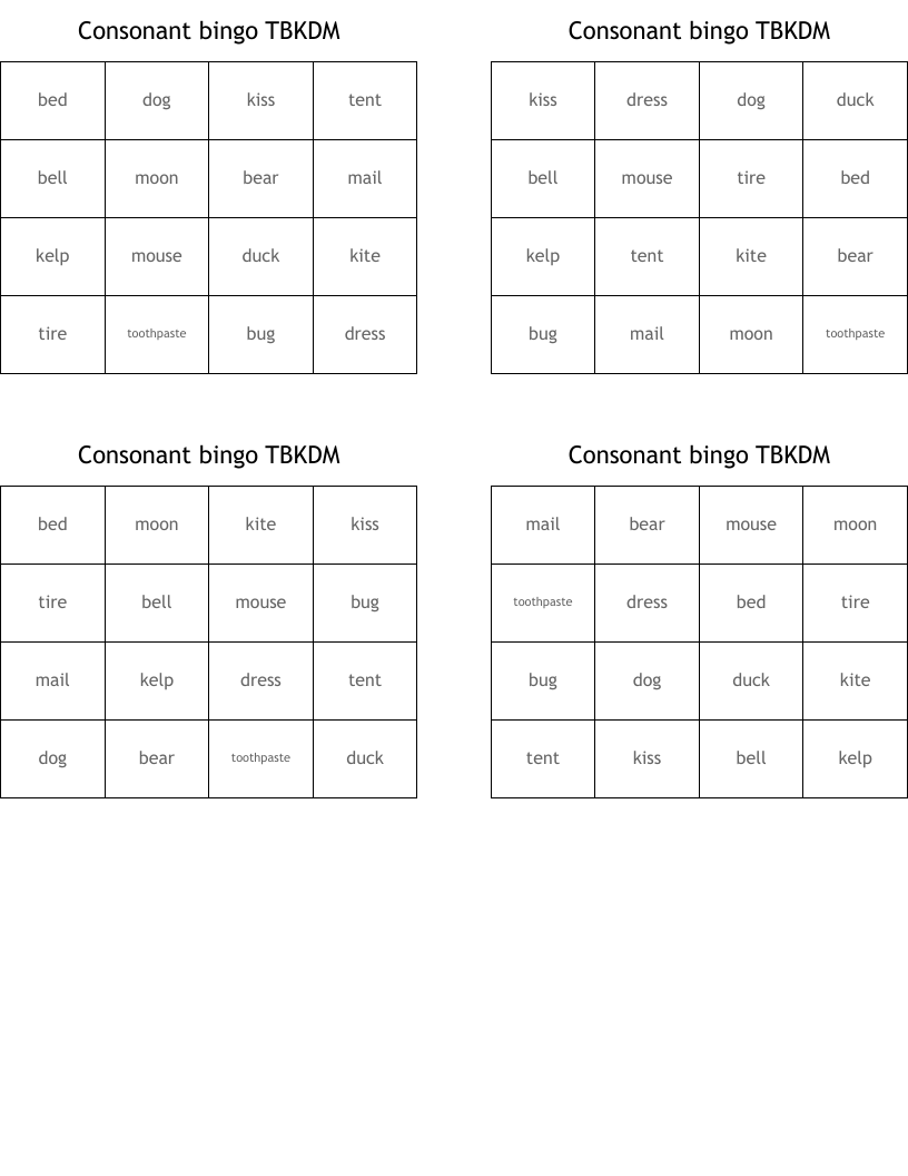 Consonant bingo TBKDM