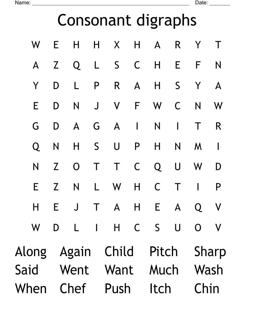 Consonant digraphs Word Search
