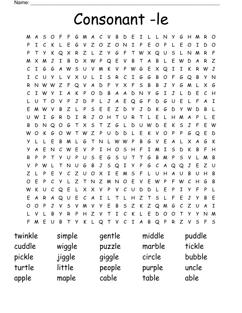 Consonant -le Word Search