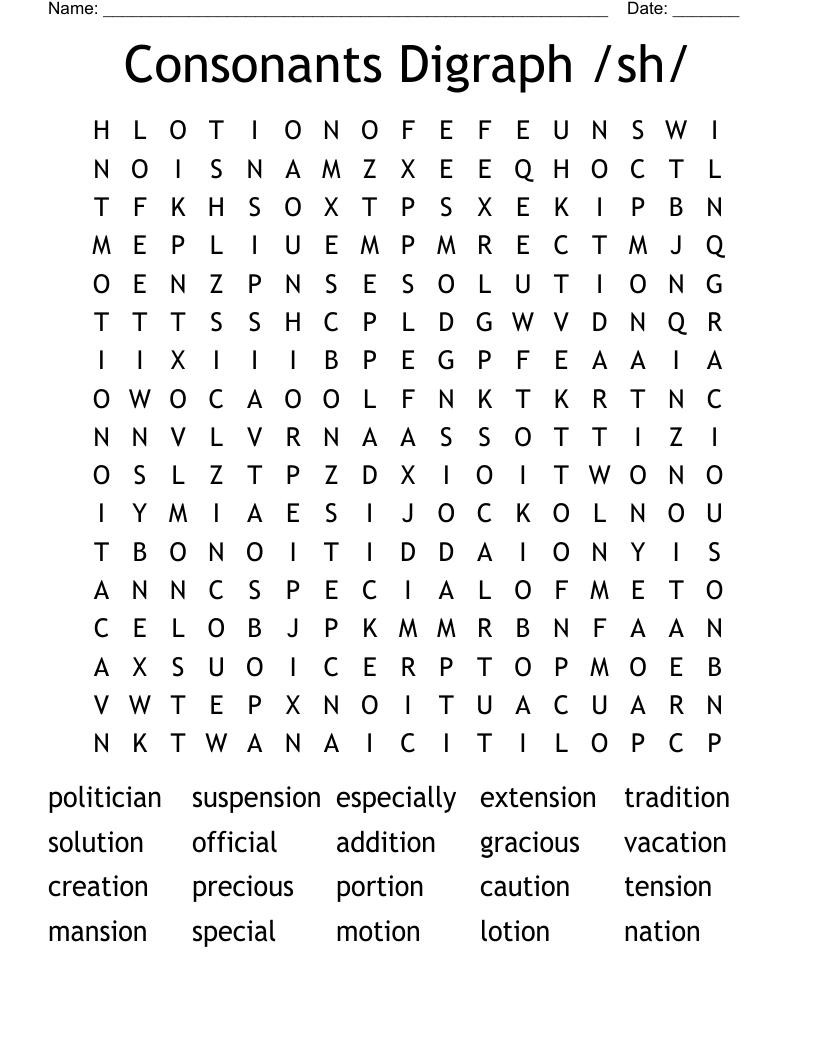 Consonants Digraph /sh/ Word Search