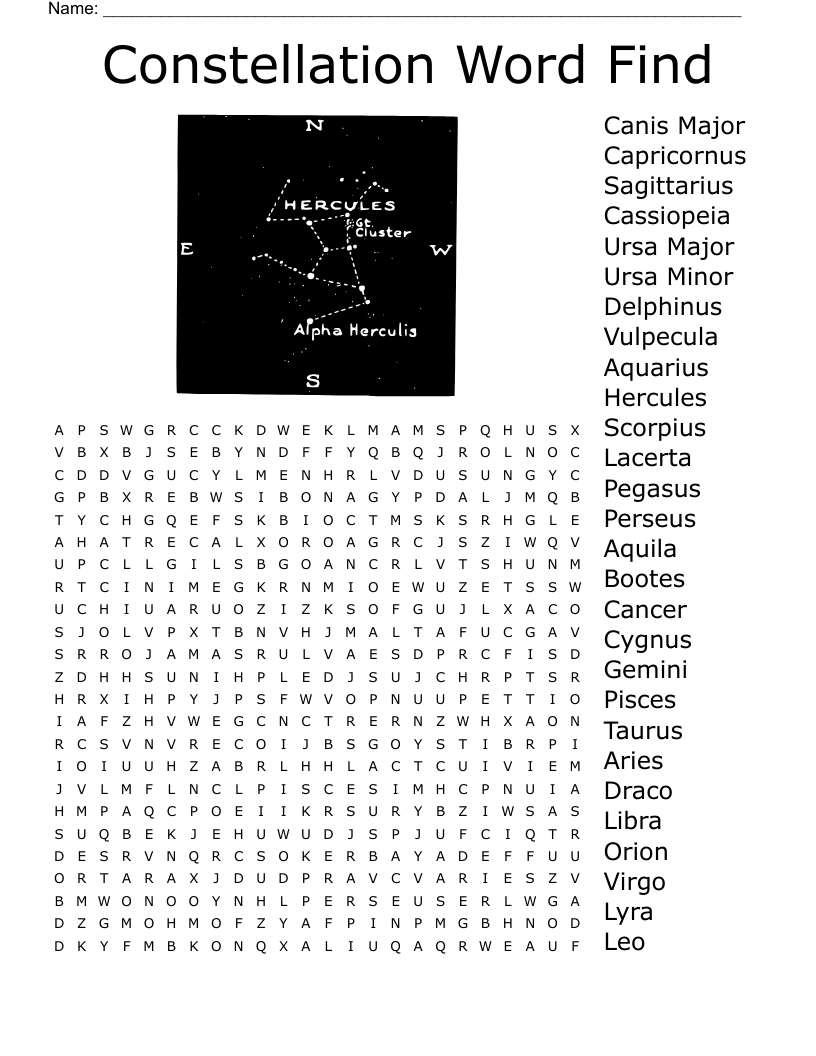 Constellation Word Find Word Search