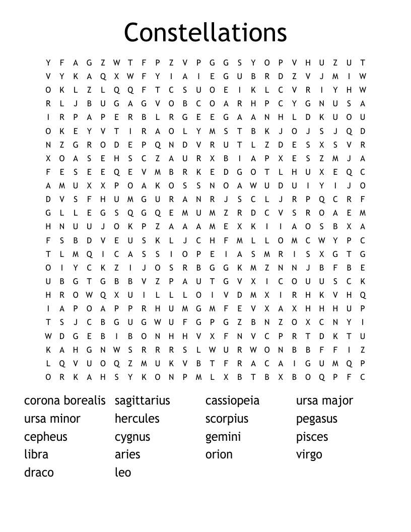 Constellations Word Search