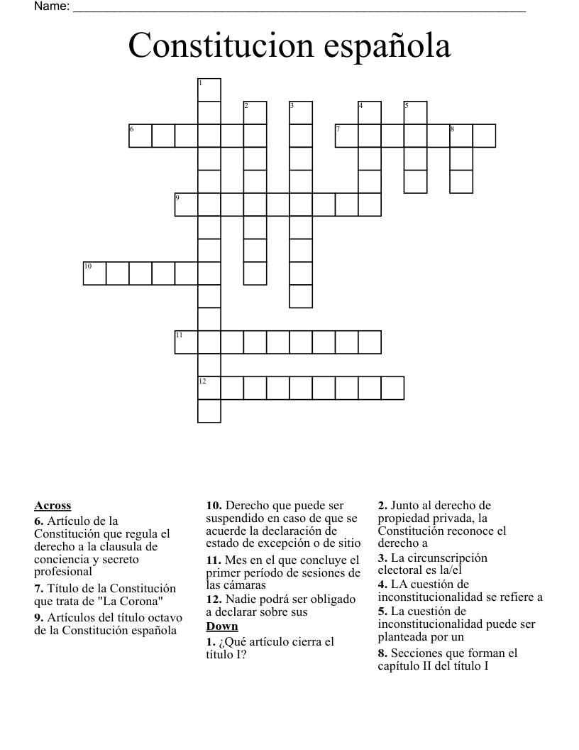 Constitucion española Crossword