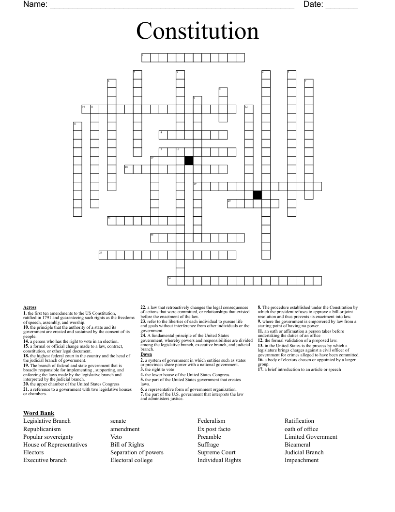 Constitution Crossword