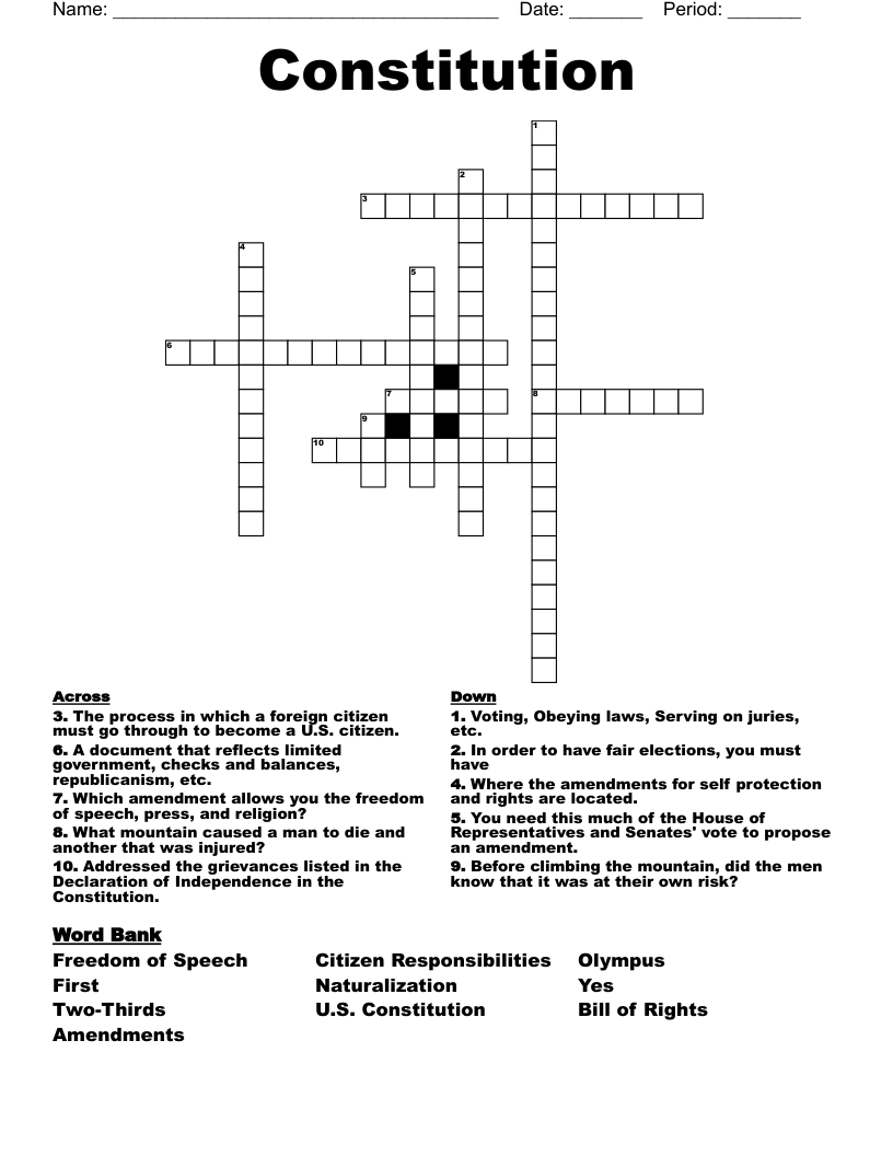 Constitution Crossword