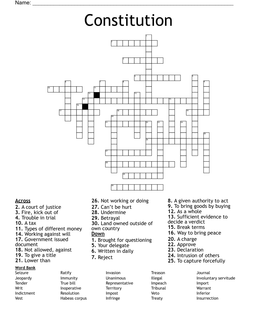 Constitution Crossword