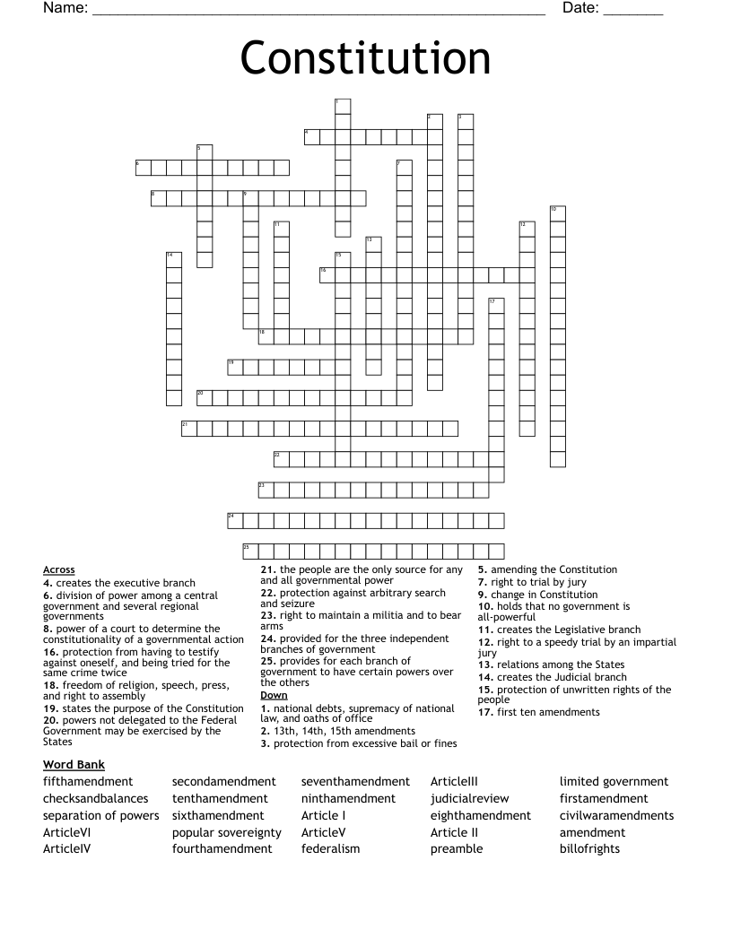 Constitution Crossword