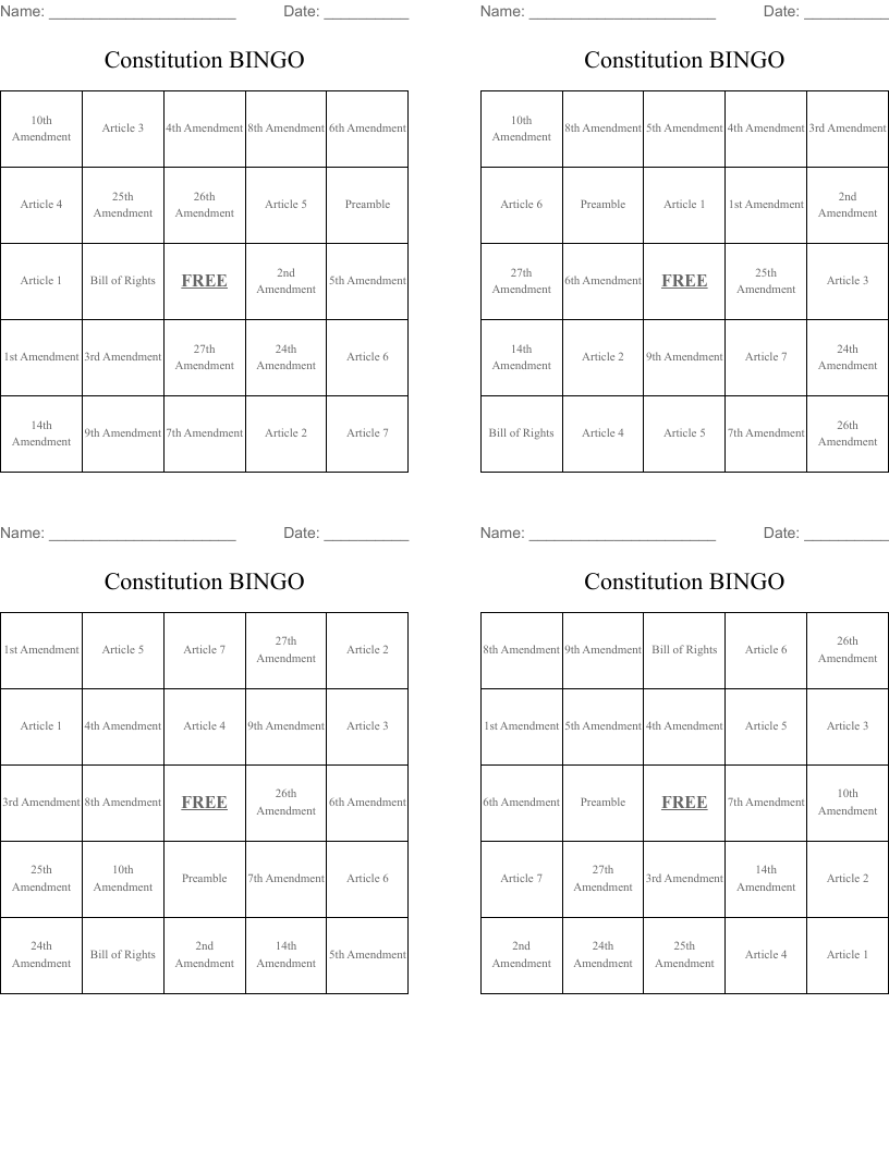 Constitution BINGO