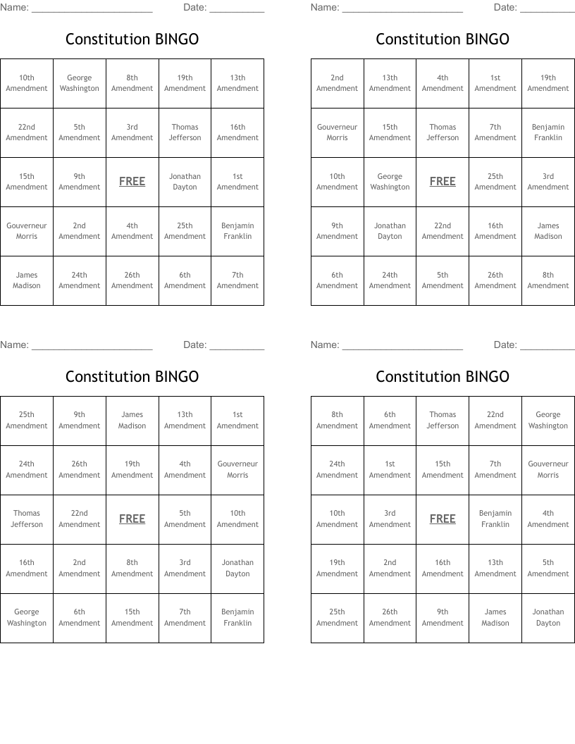 Constitution BINGO