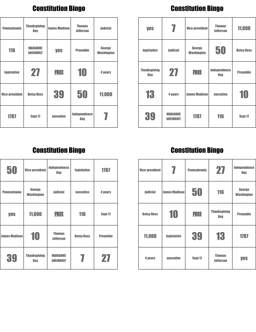 Constitution Bingo