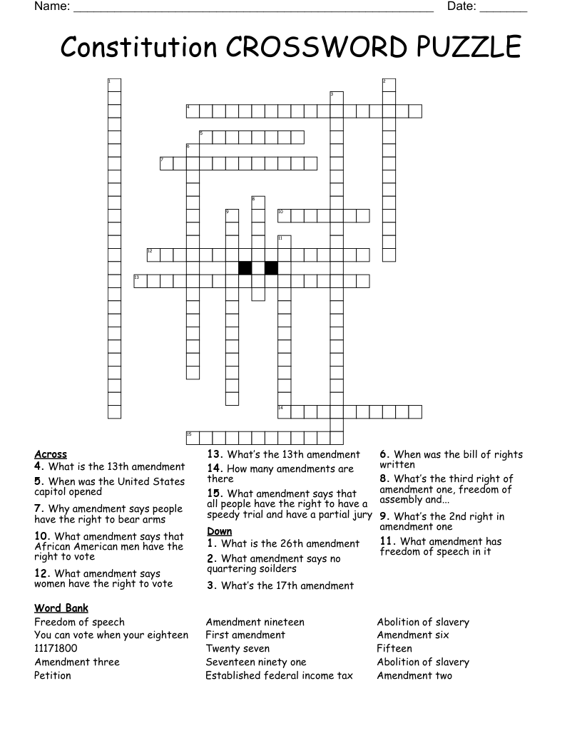 Constitution CROSSWORD PUZZLE