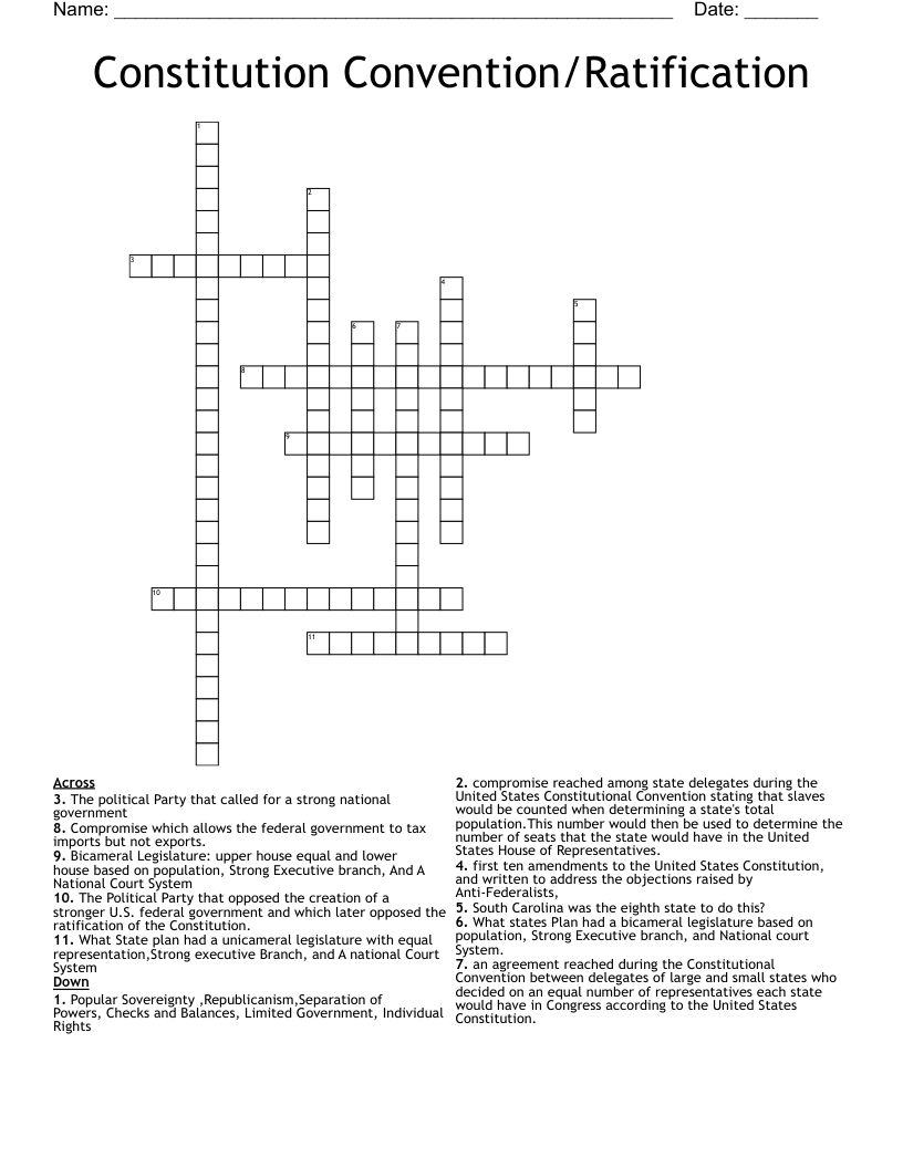 Constitution Convention/Ratification Crossword