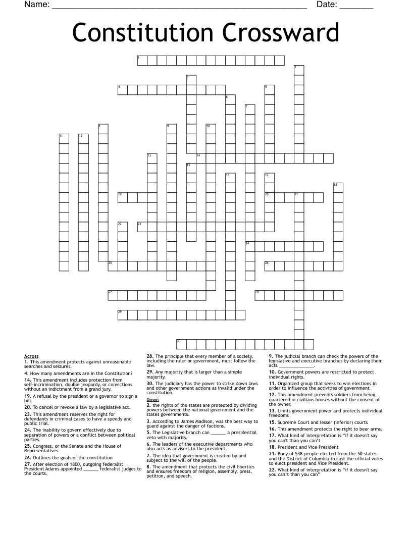 Constitution Crossward  Crossword