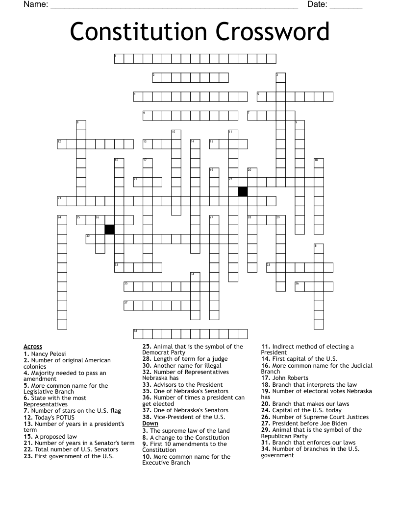 Constitution Crossword